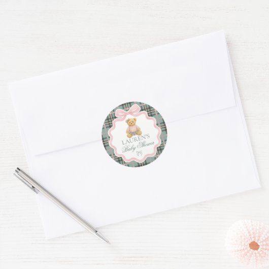 Pink Coquette Bow Bear Baby Shower Envelope Seal ラウンドシール (封筒)