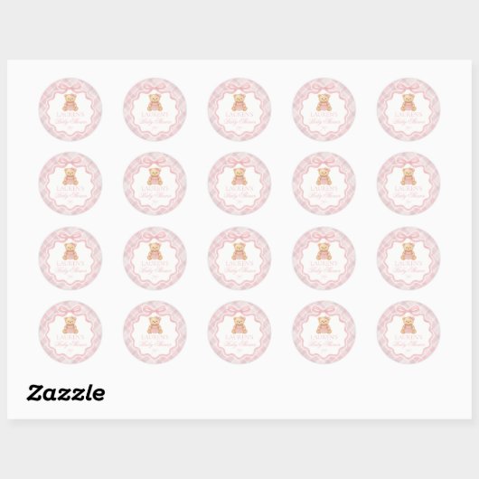 Pink Coquette Bow Bear Baby Shower Envelope Seal ラウンドシール (シート)