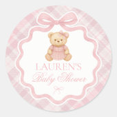 Pink Coquette Bow Bear Baby Shower Envelope Seal ラウンドシール (正面)