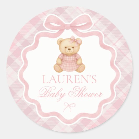Pink Coquette Bow Bear Baby Shower Envelope Seal ラウンドシール (正面)