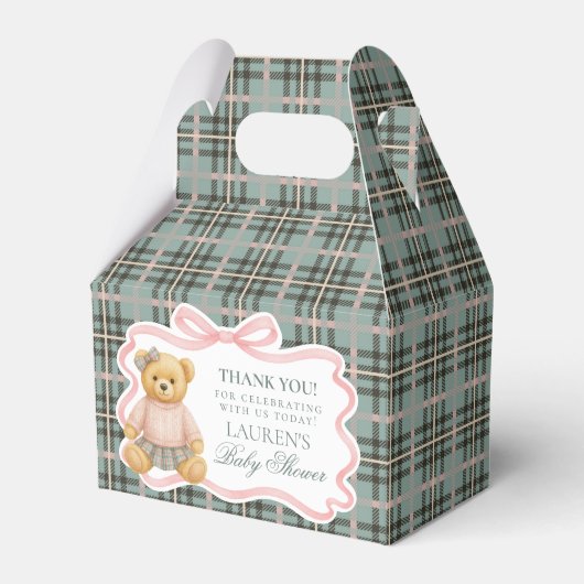 Pink Coquette Bow Bear Baby Shower Favor Box フェイバーボックス (正面サイド)