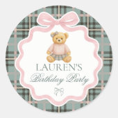 Pink Coquette Bow Bear Birthday Envelope Seal ラウンドシール (正面)