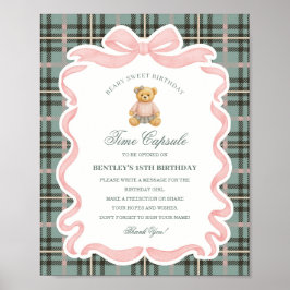 Pink Coquette Bow Bear Birthday Time Capsule ポスター