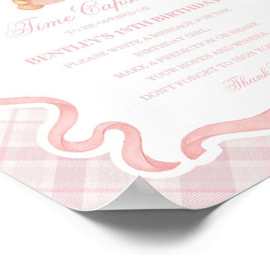 Pink Coquette Bow Bear Birthday Time Capsule ポスター (角)