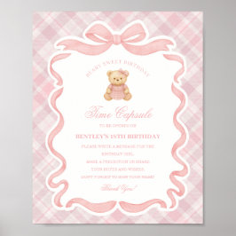 Pink Coquette Bow Bear Birthday Time Capsule ポスター