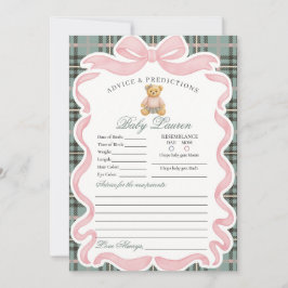Pink Coquette Bow Bear Girl Advice for Baby Card 招待状
