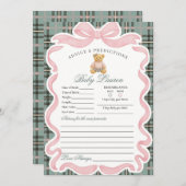 Pink Coquette Bow Bear Girl Advice for Baby Card 招待状 (正面/裏面)