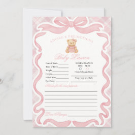 Pink Coquette Bow Bear Girl Advice for Baby Card 招待状