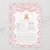 Pink Coquette Bow Bear Girl Advice for Baby Card 招待状 (正面/裏面)