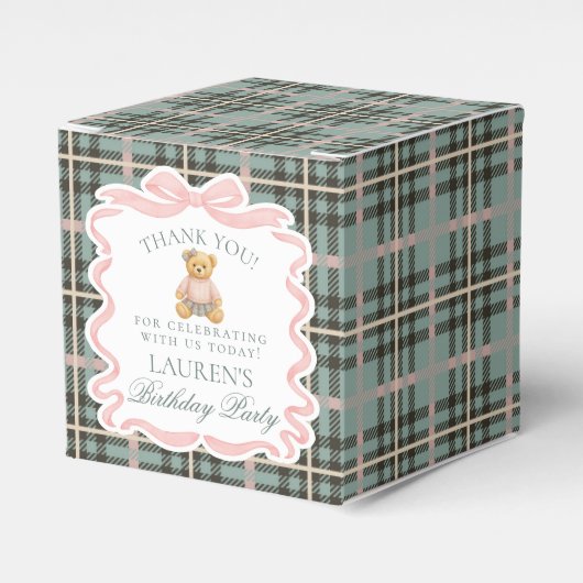 Pink Coquette Bow Bear Girl Birthday Favor Box フェイバーボックス (正面サイド)