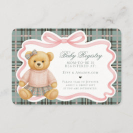 Pink Coquette Bow Bear Plaid Baby Registry Card エンクロージャーカード