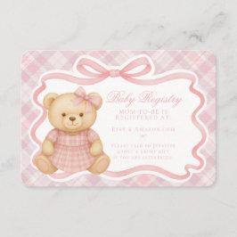 Pink Coquette Bow Bear Plaid Baby Registry Card エンクロージャーカード