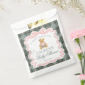 Pink Coquette Bow Bear Plaid Baby Shower Dessert フェイバーバッグ (封をした状態)