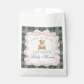 Pink Coquette Bow Bear Plaid Baby Shower Dessert フェイバーバッグ (正面)