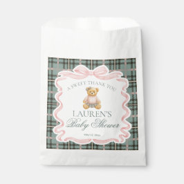 Pink Coquette Bow Bear Plaid Baby Shower Dessert フェイバーバッグ