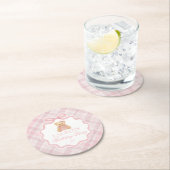 Pink Coquette Bow Bear Plaid Birthday  ラウンドペーパーコースター (インサイチュ)