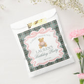 Pink Coquette Bow Bear Plaid Birthday Dessert フェイバーバッグ (封をした状態)