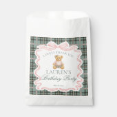 Pink Coquette Bow Bear Plaid Birthday Dessert フェイバーバッグ (正面)