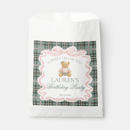 Pink Coquette Bow Bear Plaid Birthday Dessert フェイバーバッグ