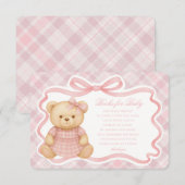 Pink Coquette Bow Bear Plaid Books for Baby Card エンクロージャーカード (正面/裏面)