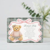 Pink Coquette Bow Bear Plaid Books for Baby Card エンクロージャーカード (スタンド正面)