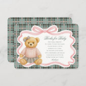 Pink Coquette Bow Bear Plaid Books for Baby Card エンクロージャーカード (正面/裏面)