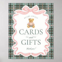 Pink Coquette Bow Bear Plaid Cards & Gifts ポスター