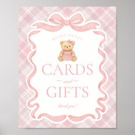 Pink Coquette Bow Bear Plaid Cards & Gifts ポスター