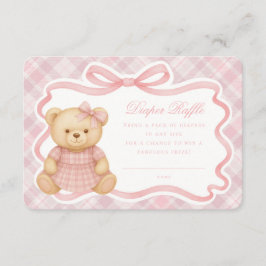 Pink Coquette Bow Bear Plaid Diaper Raffle Card エンクロージャーカード