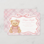 Pink Coquette Bow Bear Plaid Diaper Raffle Card エンクロージャーカード (正面/裏面)