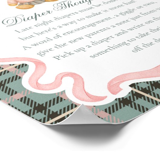Pink Coquette Bow Bear Plaid Diaper Thoughts ポスター (角)