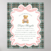 Pink Coquette Bow Bear Plaid Diaper Thoughts ポスター (正面)