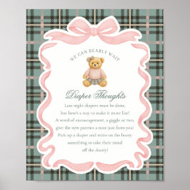 Pink Coquette Bow Bear Plaid Diaper Thoughts ポスター