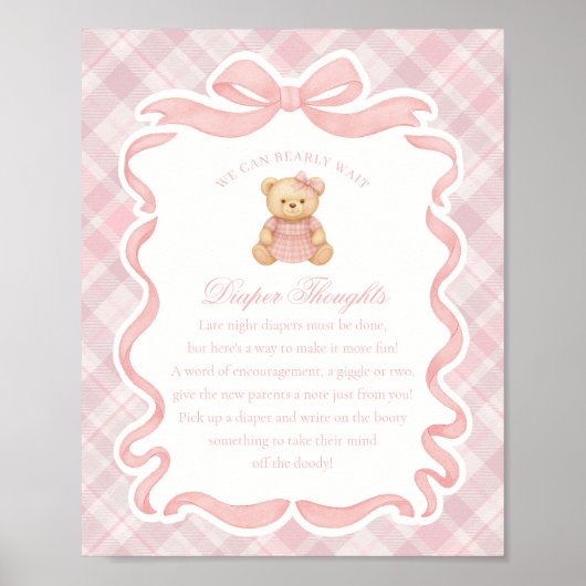 Pink Coquette Bow Bear Plaid Diaper Thoughts ポスター (正面)