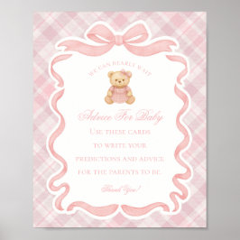 Pink Coquette Bow Bear Shower Advice for Baby ポスター