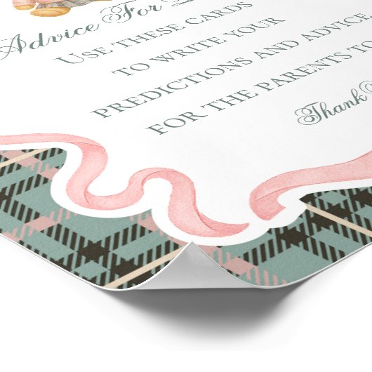 Pink Coquette Bow Bear Shower Advice for Baby ポスター (角)