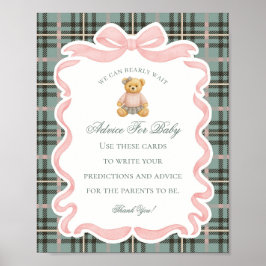 Pink Coquette Bow Bear Shower Advice for Baby ポスター