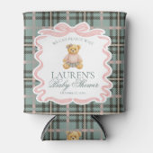 Pink Coquette Bow Bear Tartan Baby Shower Favor 缶クーラー (正面)