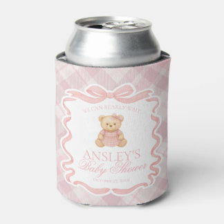 Pink Coquette Bow Bear Tartan Baby Shower Favor 缶クーラー