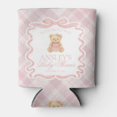 Pink Coquette Bow Bear Tartan Baby Shower Favor 缶クーラー (正面)