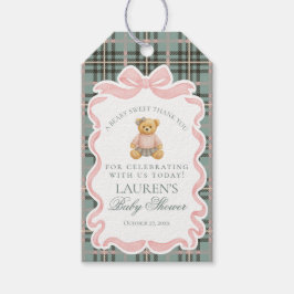 Pink Coquette Bow Bear Tartan Baby Shower Favors ギフトタグ