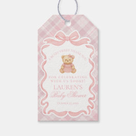 Pink Coquette Bow Bear Tartan Baby Shower Favors ギフトタグ