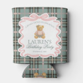 Pink Coquette Bow Bear Tartan Birthday Favor 缶クーラー (裏面)