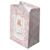 Pink Coquette Bow Bear Tartan Birthday Favors ミディアムペーパーバッグ (裏面アングル)