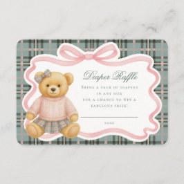 Pink Coquette Bow Bear Tartan Diaper Raffle Card エンクロージャーカード