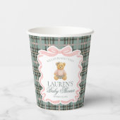 Pink Coquette Bow Bear Tartan Plaid Baby Shower 紙コップ (裏面)
