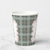 Pink Coquette Bow Bear Tartan Plaid Baby Shower 紙コップ (左)