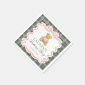 Pink Coquette Bow Bear Tartan Plaid Birthday スタンダードカクテルナプキン (角)