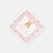 Pink Coquette Bow Bear Tartan Plaid Birthday スタンダードカクテルナプキン (角)