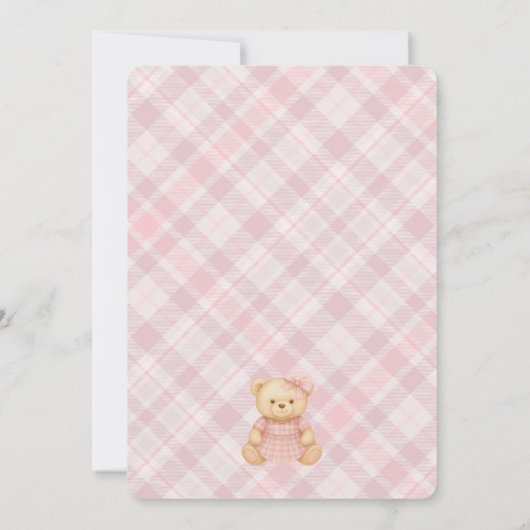 Pink Coquette Bow Bear Tartan Plaid Birthday 招待状 (裏面)